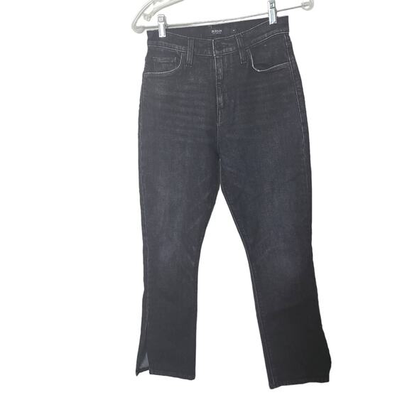 Hudson Jeans Holly High Waist Black Denim Straight Jeans Split Side Slit Size 25 - Picture 1 of 12